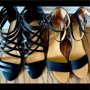 2 pairs black wedge sandals